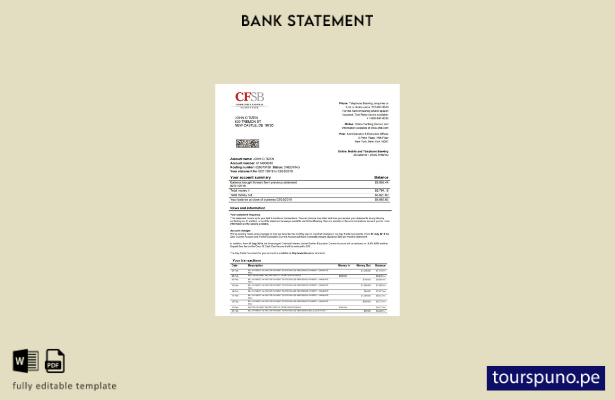 listo para imprimir plantilla de extracto bancario CFSB de Nueva York de EE. UU.